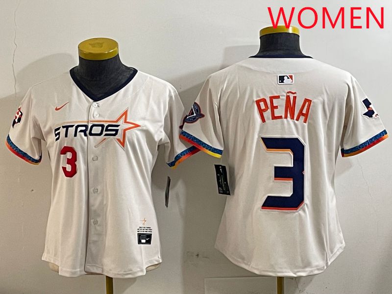 Women Houston Astros #3 Pena Cream Fourth generation Joint Name Nike 2025 MLB Jersey style 3->women mlb jersey->Women Jersey